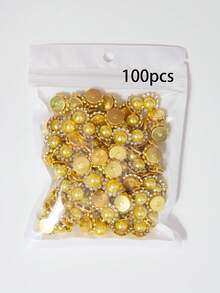 10-200顆 12mm 黃色珍珠花，中心鑲嵌黃色珍珠，周圍環繞小白色水鑽，向日葵圖案，亮面鈕扣水鑽花，DIY手工配件，適用於花卉頭飾與衣飾裝飾 - 12mm黃珍珠花 - 查看 10