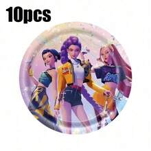 KPop Demon Hunters 51pcs Cartoon Anime Birthday Theme Party Set, Back To School Season Decoration, Holiday Essential Suitable For 10/20 People, Disposable Birthday Party Tableware Including Plates, Cups And Napkins. Holiday Decoration Supplies, Suitable For Camping, Picnic, Backyard BBQ And Party Decoration, Also Ideal Decoration For Halloween, Christmas And Party, And A Great Surprise Gift For Fans. - Multicolor - View 12
