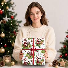 1set Christmas Dinosaur Wrapping Paper Suitable For Xmas Gifts(Includes Stickers), Birthday Party Decorations - Single-Sided Print With Santa Riding Dinosaurs, Snowflakes, Candy Canes & Gift Boxes Design, Multicolor Holiday Gift - The Old Man and the Dinosaur - View 5