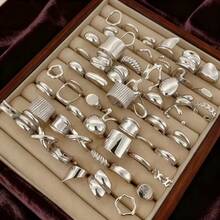 9pcs Random Set Men's Women's Unisex Personalized Hollow Asymmetrical Asymmetric Stackable Rings, Material, Suitable For Daily Wear, Gatherings, Music Festivals Or Parties (No Box) - Silver - View 2