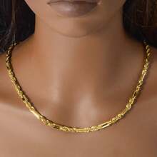 1pc 14K Gold Plated Hollow Woven Necklace, Classic Luxury, Suitable For Women And Men For Daily Wear, Party, Commuting - Gold - View 3