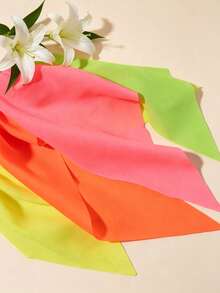 Dopamine Bright Color Long Ribbon Scarf Hair Tie Set, Neon Fluorescent Chiffon Bow Hair Rope, Versatile Sweet & Cool Hair Accessory For Music Festival, Vacation, Photo Shoot, Women's Hair Decor - Multicolor - View 3