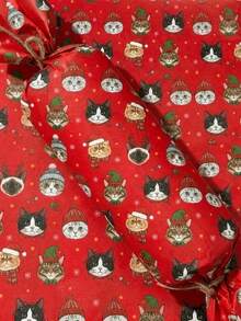 40 Sheets 50x35cm Christmas Cat Pattern Paper Napkins, Multiple Packaging, DIY Handmade Wrapping Paper, Suitable For Winter Christmas, Waterproof And Reusable, Indoor Tabletop Gift Box, Gift Bag Filler Wrapping Paper, Best Gift For Cat Lovers - Red Christmas Cat - View 2