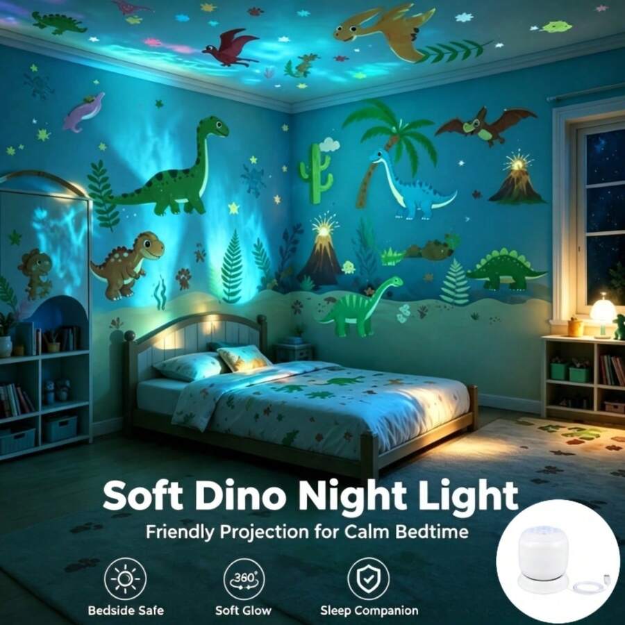 Creative LED Projection Night Light, Dinosaur Dynamic Projection Lamp, LED Starry Ocean Projection Light, 360° Rotating Dynamic Projection Lamp, USB Plug-In Ambient Light, Bedroom, Game Room, Living Room Decorative Lighting, Halloween Decoration Light - White - View 1