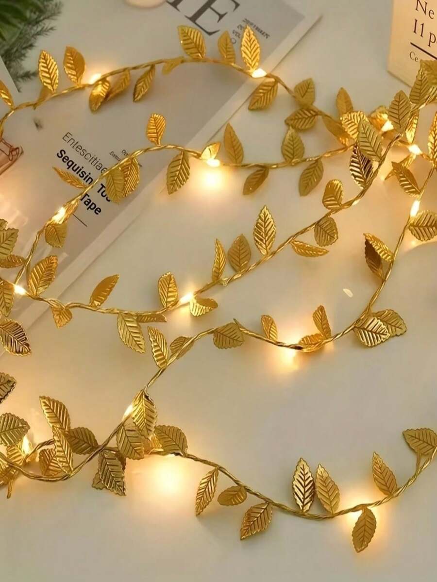 1pc Gold Leaf String Lights, LED Gold Leaf Vine Fairy Lights, Suitable For Home Decor, Bedroom Decor, Wedding Decor, Birthday Decor, Party Decor, Christmas Decor, Thanksgiving Decor, New Year Decor And Room Decor - Warm Light - View 1