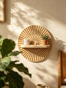 OBOVAY 2pcs Wooden Wall Mounted Bookshelf Set, Sunburst Pattern Wall Shelf, Bohemian Style DIY Handmade Wall Shelf, Wall Storage Rack, Room Decor, Bedroom Decor, Wall Decor, Home Decor, Office Decor, Kitchen Decor, Bathroom Decor, Wedding Decor, Suitable For Bedroom, Kitchen, Living Room, Bathroom, Office, Coffee Corner, Wedding, 1pc - Random Color/style - View 13