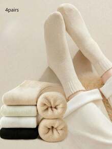 4 Pairs Women's Warm Thick Wool Blend Mid-Calf Socks, Winter Christmas Gift (Batch Difference May Occur, Color May Vary, Subject To Actual Product) - Multicolor - View 5