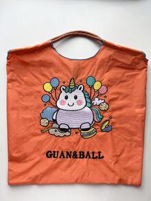 1件新款刺繡可愛龍馬圖案購物袋 大容量旅行包 斜背包 尼龍托特包 抽繩手提包 - 彩色 - 查看 9