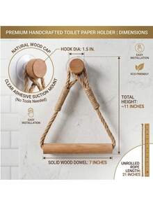 1/2 Rope Fabric Storage Rack Solid Wood Woven Towel Rack Drill-Free Creative Toilet Paper Holder Elegant Beautiful Practical Bathroom Accessory Essential For Every Home - Apricot - View 5
