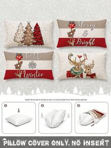 4 pièces, Père Noël, Sapin de Noël, Renne, Bonhomme de neige, Flocon de neige, Noël, Joyeux Noël, Décoration de Noël, Cadeau de Noël, Fermeture éclair cachée, Sans rembourrage, Convient pour la décoration de la maison, Décoration du salon, Taie d'oreiller, Housse de coussin, Housse d'oreiller, Coussin décoratif de canapé, Housse de tapis, Coussin moelleux - Multicolore - Voir 13