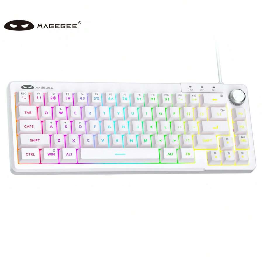 MAGEGEE TS68 60% 紧凑型有线键盘，61 键，RGB 背光，小型便携式薄膜键盘，适用于 Windows PC、笔记本电脑和游戏本。