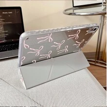 1件裝可愛粉色蝴蝶結印花三折背蓋全透明殼，超薄支架防震防摔筆槽平板保護殼，相容 iPad 10.9/10.2/Air 5th Gen/Pro 11/10th/9.7/Air 2/7th/8th Gen/Air 4/5/Air 13/11(A16 2025)，相容 Oppo Pad，相容 MatePad，相容 Honor Pad - 彩色 - 查看 6