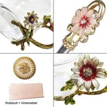 Decorative Enamel Sunflower Lead‑Free Crystal Glass Tea Cup & Spoon Set, Elegant Beverage Drinking Glassware - Transparent - View 4