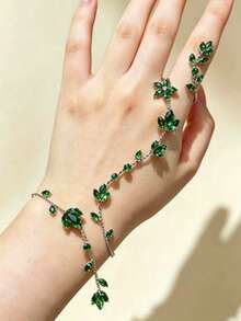 1pc Fashion Rhinestone Finger Bracelet For Women, Simple & Versatile - Green - View 17