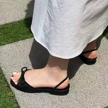 Bow Back Strap Low Heel Open Toe Soft Sole Summer Casual Versatile Outdoor Sandals - Black - View 4