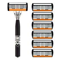 2pcs Black NICE Handle 36pcs Replacement Blades 6-Layer Manual Shaving Set | Men's Manual Shaving Set With 6-Layer Stainless Steel Blades, Reusable, Smooth Comfortable Clean Shave, Easy To Rinse And Clean - A - View 7