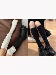 1 Pair Vertical Striped Slouchy Over-The-Knee Socks, Matching Long Boots Socks, JK Fashion Girl Style, Y2K Style, Daily Wear - Multicolor - View 13