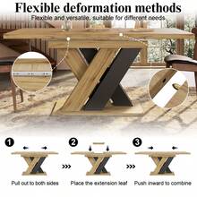 Dining Table Telescopic Table ,  Kitchen Table, Extendable To 119-158.5cm With Aid Of Internal Insert Panels, Kitchen And Living Room, Wood-Colored Dining Table With X-Shaped - 1 - View 11