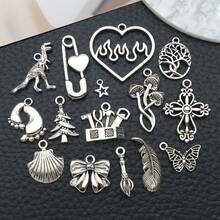 15pcs Alloy Antique Silvery Mixed Style Pendant Jewelry Making DIY Earring Pendant Various Design Charms For Jewelry Making Bracelets Necklace - Antique Silver - View 5