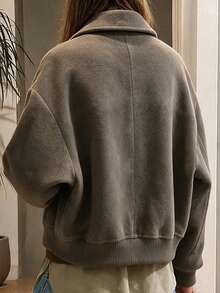 Notch Collar Wool Ribbed Hem Jacket, Casual Daily Home Street Travel Coat, Fall Winter - Coffee Brown - View 6