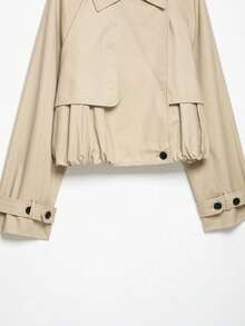 Camellia Autumn New Women's European And American Style Fashion Minimalist Versatile Puff Effect Short Jacket - Khaki - View 7