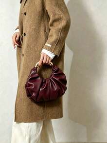 Cloud-Shaped Pleated Underarm Bag, PU Material, Suitable For Daily Use, Shopping, Commuting, Work, And University - Burgundy - View 6