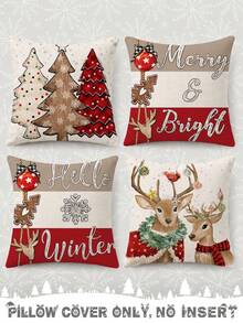 4 pièces, Père Noël, Sapin de Noël, Renne, Bonhomme de neige, Flocon de neige, Noël, Joyeux Noël, Décoration de Noël, Cadeau de Noël, Fermeture éclair cachée, Sans rembourrage, Convient pour la décoration de la maison, Décoration du salon, Taie d'oreiller, Housse de coussin, Housse d'oreiller, Coussin décoratif de canapé, Housse de tapis, Coussin moelleux - Multicolore - Voir 12