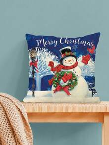 1/4pcs Linen Printed Square Throw Pillow Covers, Christmas Cartoon Character Pattern Pillow Covers (Pillow Insert Not Included), Skin-Friendly Material, Bedding, Suitable For Daily Living Room, Bedroom, Sofa, Car, All-Season Pillow Covers, Holiday Gift - Multicolor - View 5