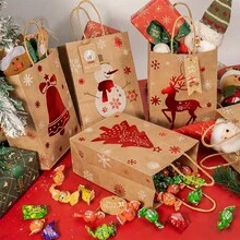 24/12/1pc Christmas Kraft Paper Gift Bags, Large Gift Bags, Christmas Paper Gift Bags With Handles, Suitable For New Year Party Christmas Holiday Gift Bags - A - View 5