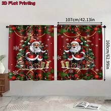 2D Flachdruck Frohe Weihnachten, Weihnachtsmann, Weihnachtsbaum, Geschenkbox Muster Halbverdunkelungs-Polyester Vorhänge, 2 Stücke/Set, Stangendurchzug Stil, geeignet für Wohnzimmer und Schlafzimmer Fenster, Weihnachtsdekoration für Zuhause, 2D Flach, Weihnachtsdekorationen - Verschiedenfarbig - Übersicht 15