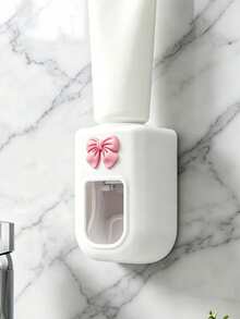 Wall-Mounted Automatic Toothpaste Dispenser, Toothpaste Holder, Toothpaste Dispenser, Toothpaste Storage Rack, Wall-Mounted Automatic Toothpaste Squeezer, Elegant Bow Decoration, Suitable For Home, No Drilling Installation, Detachable And Replaceable Toothpaste Tube Holder, Hygienic Operation, Suitable For Bathroom, No Drilling Required, Also Suitable For Commercial Use - Multicolor - View 3