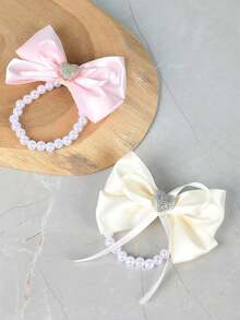 1pc European Style Wedding Bride Bridesmaid Wrist Corsage Bow Faux Pearl Elastic Bracelet, Versatile Hand Accessory For Wedding Banquet - Multicolor - View 6