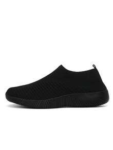 1 Pasang Sepatu Slip-On Jala Ringan Bernapas Warna Hitam Polos - Hitam - View 6