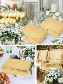 50pcs Gold Gift Box With Lid, Bridesmaid Invitation Gift Box, Luxurious Gold Ribbon Gift Box, Wedding Gift Box, Birthday Gift Box, Party Gift Box, Bridesmaid Gift Box, Graduation Gift Box, Valentine's Day Gift Box - Gold - View 6
