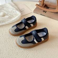 1 Pair Girls' Navy Blue Contrast Color Mary Jane Shoes, 2026 Spring/Autumn New Korean Style Sweet Soft Sole Anti-Slip Hook And Loop Toe Protection Casual Shoes - Navy Blue - View 2