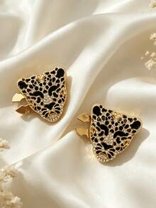 2pcs Leopard Print Shirt Buttons, Floral Sleeve Clips, Suitable For Dresses, Weddings, Formal Gowns, Fashion Accessories Gifts - Gold - View 2