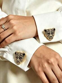 2pcs Leopard Print Shirt Buttons, Floral Sleeve Clips, Suitable For Dresses, Weddings, Formal Gowns, Fashion Accessories Gifts - Gold - View 1