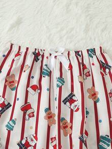 Christmas Print Women's Long Sleeve Long Pants Bubble Crinkle Pajama Set - Red - View 8