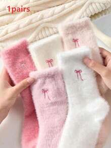 5 Pairs Bow Pattern Plush Over-The-Knee Socks For Women, Warm And Soft, Suitable For Autumn/Winter Wear, Also An Ideal Gift - Multicolor - View 4