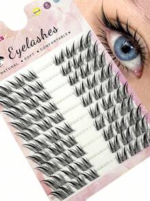 30pcs Cluster False Eyelashes, Fox Cat Eye Style, Natural Makeup Look, Suitable For Cosplay And Anime Style, Fluffy And Delicate, Single Strand Natural Long Faux Mink Fur Feel, Dense And Fine False Eyelashes - D - View 1