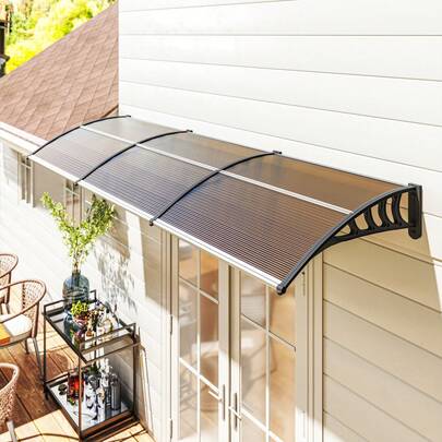 Outsunny Window Awning Door Canopy, Polycarbonate Front Door Outdoor Patio Cover, Sun Shelter, Hollow Sheet For UV, Rain, Snow And Sunlight Protection, Brown, 120" X 40"