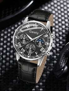 GAIETY 3件組男士石英手錶套裝附戒指禮品，商務休閒極簡刻度復古三眼錶盤，適合日常佩戴或各種節日送禮 - 彩色 - 查看 2