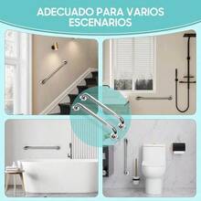 Set 2 Barras de Apoyo de Acero Inoxidable 60 cm, Pasamanos Antiderrapantes para Baño, Cama y Escaleras, Diseño Resistente y , Soporte Práctico para Mayor Estabilidad y Comodidad en el Hogar - Plateado - Ver 4