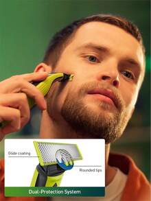 Philips OneBlade QP2724/10 Electric Shaver Trimmer Wet & Dry Use Dual-Sided Blade Glide Coating Rounded Tips 3 Click-On Stubble Combs IPX7 Waterproof - Multicolor - View 3