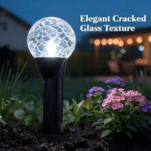 Đèn cắm cỏ LED năng lượng mặt trời ngoài trời hình quả cầu vân rạn, ánh sáng tạo không khí ấm cúng, thiết kế chống nước, phù hợp trang trí sân cỏ, sân sau và vỉa hè - màu đen - Xem 5