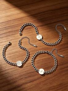 Men's 12 Zodiac Signs Bracelet 304 Stainless Steel Cuban Chain Round Plate Zodiac Pendant Adjustable Hip-Hop Accessory Birthday Gift - Chain Bracelet - View 5