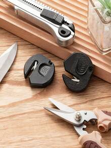2Pcs Scissor Sharpener Tool, Mini Handheld Fabric Hair Scissors Pocket Knife Sharpener Sharpening Tool For Repair Quickly Sharpen Dull Blades (Black Style) - Black - View 3
