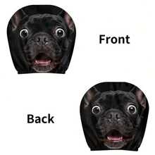2pcs Funny Black French Bulldog Car Headrest Covers, Double-Sided Print Soft Stretchable Unisex Headrest Towels, Car Interior Decoration Universal Fit Headrest Protector - Black - View 6