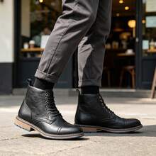 Men's Vintage Work Boots Round Toe Thick Sole Heel Dual-Tone Upper Commute Casual Ankle Boots Outdoor Hiking Boots - Black - View 2