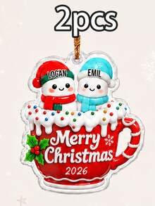 Custom Snowman Mug Christmas Ornament, Personalized 2-6 Name Tree Hanging Decor, Festive Holiday Family Style, Customized Christmas Decoration, Customizable Name Keepsake, Christmas Tree Decor, Family Friends Gift 2026, Christmas Gift - Style B - View 14